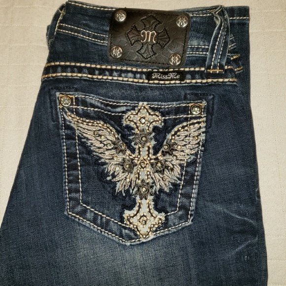 Miss Me Denim - Miss Me Cross Wings Floral BootCut Jeans Inseam 34